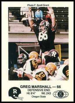 1984 Ottawa Rough Riders Police Greg Marshall
